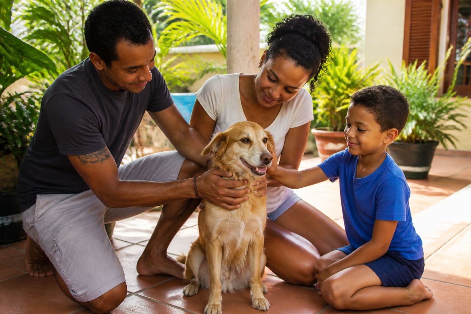Famille réunionnaise accueillant temporairement un chien