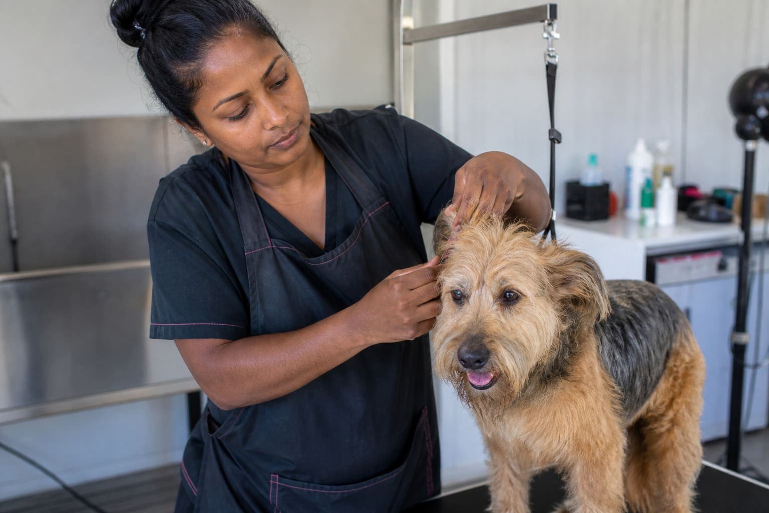 Toilettage professionnel d'un chien à La Réunion
